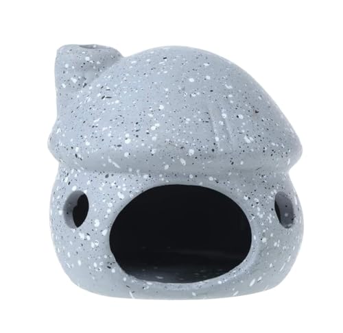 RUIAN Aquarium Decor Ceramic Mushroom House Ornament Fish Tank Landscape Decoration Pottery Hide Cave Habitat Hut Small Shrimp for Goldfishes to Rest Breed Hiding,Gray