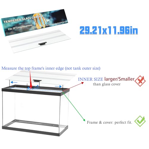 29.21x11.69 x0.16in Clear Tempered Glass Canopy,Aquarium Fish Tank Hoods FITS for Most 20Long/29 Gallon Fish Tanks (Aqueon, Marine Land & Perfecto) - size: 1PCS-29.21x11.69in