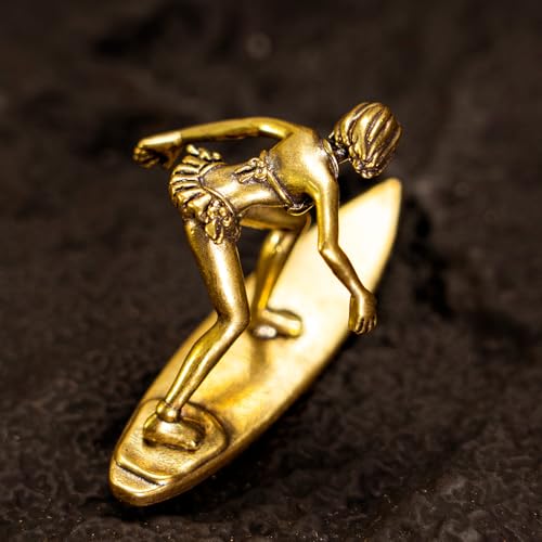 CHOVY 1PC Vintage Brass Surfing Girl Statue - Charming & Cute Decor Ideal for Home, Office, or Café - Perfect Artistic Ornament for Bookshelf, Living Room, and Desktop
