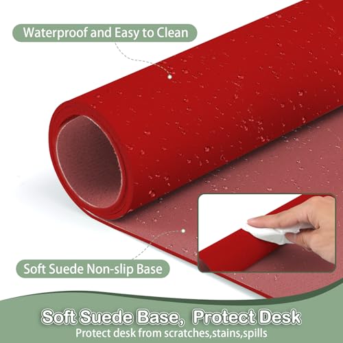 Boutilon Leather Desk Pad Protector,Non-Slip Mouse Pad,Laptop Desk Pad,Office Mouse Mat,Waterproof Leather Desk Blotter,Desk Writing Pad for Office and Home (S-Red,24"x 14") - color: Red, size: S 24" x 14"