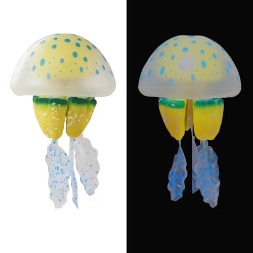 WishLotus Aquarium Jellyfish Decoration, Soft Silicone Glowing Aquarium Decorations Fluorescent Jellyfish with Suction Cup New Upgraded Simulation Aquarium Decor for Various Fish Tank (C 2, Blue) - color: Blue, style: C 2