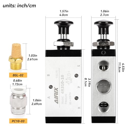 4R310-10 Pneumatic Push-Pull Valve, 5 Way 2 Position Hand Lever Air Control Valve, 3/8" NPT Manual Direct Acting Type for Pneumatic System - size: 3/8'' NPT, style: 5 Way 2 Position