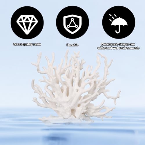 Tinoaly Fish Tank Decorations, White Resin Coral Reef Decor Creative Realistic Aquarium Coral Ornaments for Fish Tank Aquarium Landscape Decor Ornament Accessories - color: White