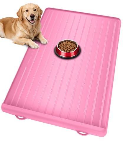 Dog Mat for Food and Water - 39.4" x 27" Large Pet Feeding Mats with Residue Collection Pocket - Waterproof Dog Cat Bowl Mat with High Edges to Prevent Water and Food Spills (Pink, 39.4''x27'') - color: Pink