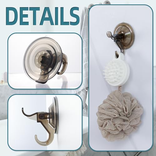 Antimbee 3 Pack Suction Cup Hooks, Clear Suction Hanger, Removable Small Hooks for Shower, Bathroom, Glass, Door, Windows, Kitchen - Up to 11 lbs on Smooth Surface (Transparent Gray) - color: Transparent Gray
