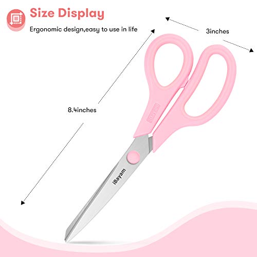 Scissors, iBayam 8" All Purpose Scissors Bulk 3-Pack, Ultra Sharp 2.5mm Thick Blade Shears Comfort-Grip for Aesthetic Fun Cute School Office Teacher Desk Crafts and Art Supplies Accessories Essential - color: Pastel Pink, Soft Purple, Macaron Blue, size: