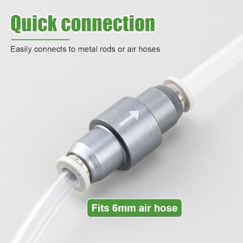 MiOYOOW Aquarium CO2 Check Valve, One Way Non-Return, Self Locking, Aluminum Alloy, 0.3 Bar Push Pressure for OD 6mm Air Pipes, Quick Connect Inline Valve for Fish Tank CO2 System
