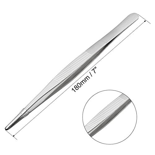 uxcell 1 Pcs 7-Inch Stainless Steel Straight Blunt Tweezers Serrated Tip Daily Garden Tool - size: 7-Inch