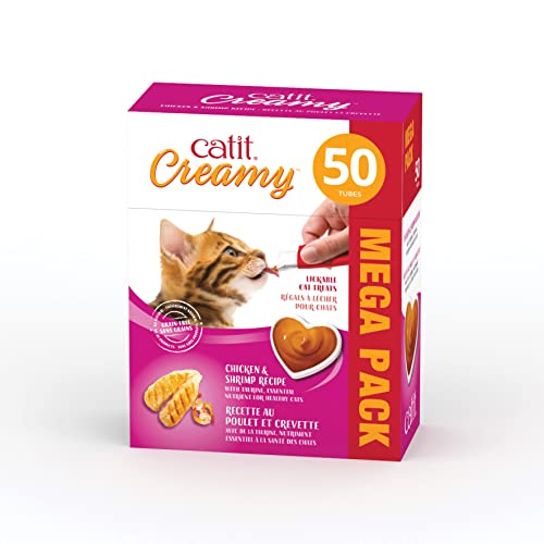 Catit Creamy Lickable Cat Treat, Healthy Cat Treat, Chicken & Shrimp, 50 Pack, 0.5 Ounce (Pack of 50) - size: 0.5 Fl Oz (Pack of 50)