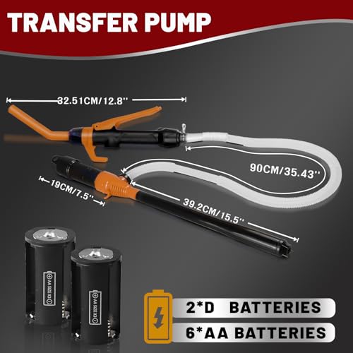 FUELIO Battery Operated Gas Pump with Nozzle - Battery Powered Gasoline Transfer Pump With 3 FT Long Hose 2.2 GPM Transfer Pump For Water Kerosene Gas Can Hand Fuel Pump