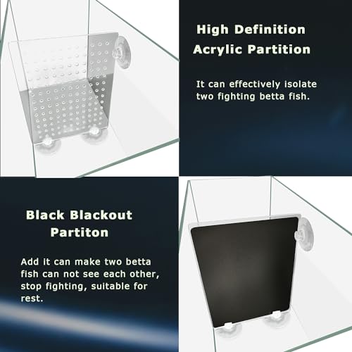 3 Gallon 12.6" L Fish Nano Glass Aquarium, with Separator Plate for Betta, Multi-Functional Square Fish Tank with Filter, LED Light, White 4mm Glass - color: Ultra-white