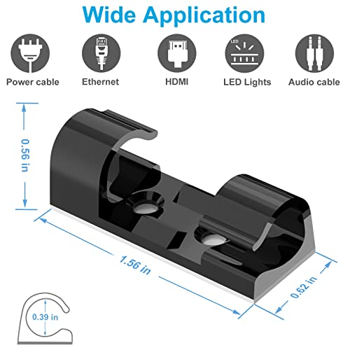 Wire Clips Black (Large, 26PCS), Heavy Duty Extension Cord Clips for Wall, Adhesive Cable Clips Wire Holders for Electric Wires, Powre Cable, PC, Ethernet, TV-Coax, LED Light Clips - color: Black, size: L