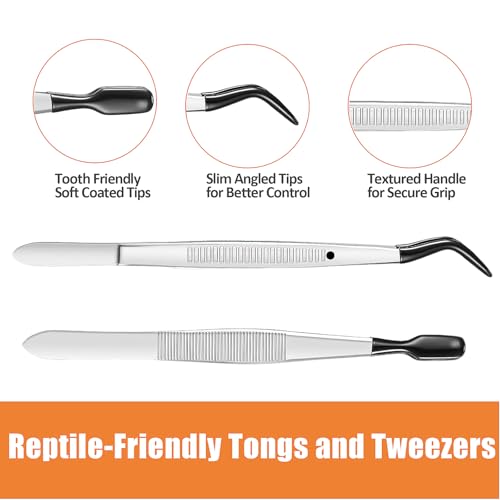 2Pcs 6 Inch Reptile Feeding Tongs with Soft Tips, Bearded Dragon Tank Accessories, Food Tweezer for Leopard Gecko, Crested Gecko, Jumping Spider, Frog, Snake, Chameleon and Red-eared Slider