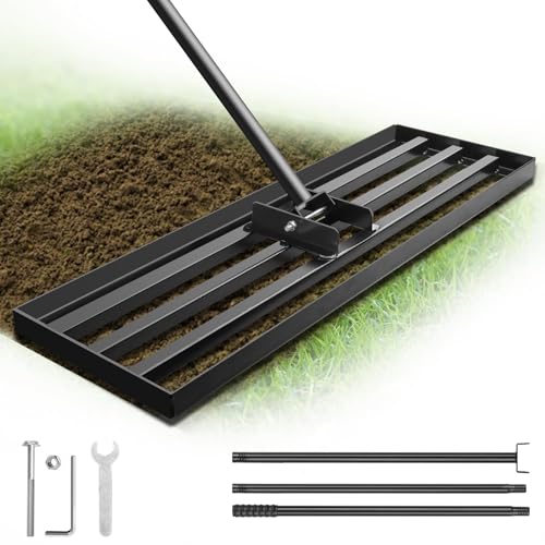 Lawn Leveling Rake for Yard Soil, 7FT Adjustable Handle Heavy Duty Leveler Tool, Anti-Flip Design for Golf Courses & Lawns（45"x10" Rake） - size: 45"x10"