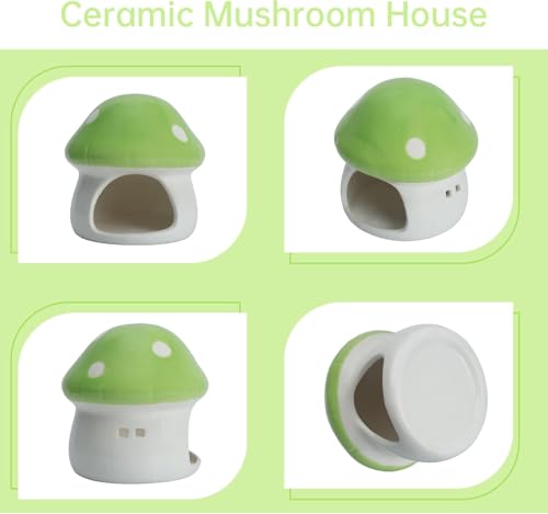 Aquarium Mushroom House Decorations, Ceramic Fish Tank Hideout Landscaping, Small Fish Hideaway Spawning Cave Decor for Shrimp Goldfish (Green) - color: Green