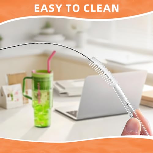 Cleaning Brushes for Reusable Drinking Straws, Set of 5, Long Wire Handle, Bottle and Straw Cleaner for Stanley Mug, Sippy Cup, Water Bottle and Tubes, Reusable and Flexible - color: white00001