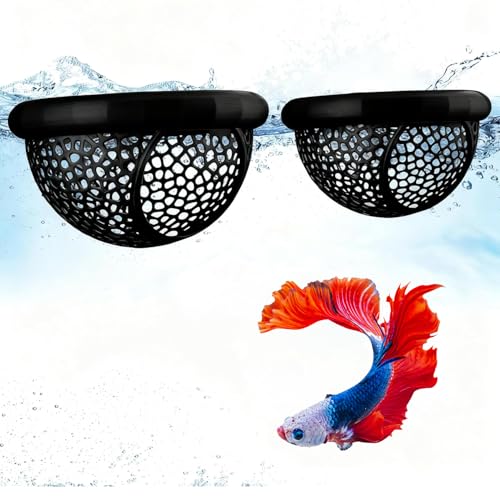 2PCS Floating Betta Hammock & Shrimp Shelter, Beta Fish Tank Decor, Aquarium Beta Hideout, 3D Printed Aquarium Decor with Feeding Ring, Safe Resting Spot for Betta Fish, Shrimp and Small Fish