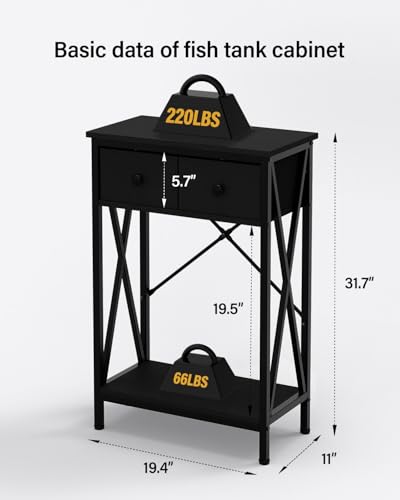 Fish Tank Stand 10 Gallon: Sturdy Aquarium Stand with Accessories Storage - Metal Fish Tank Table for 5-10 Gallon Reptile Breeder Turtle Terrarium - 19.4"X11.5" Weight Capacity 220 lbs