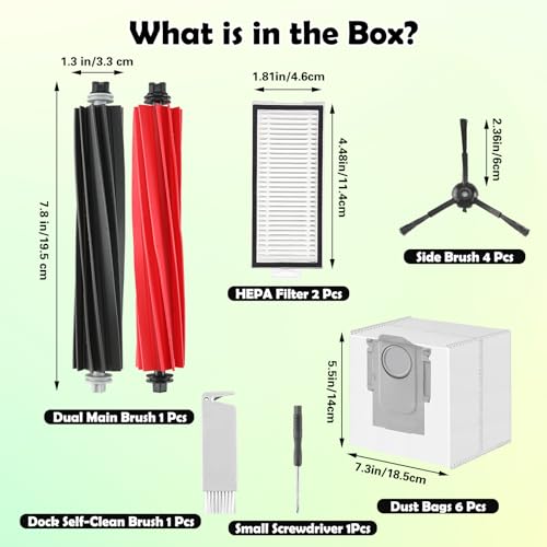 Q5 Max+ Accessories Replacement Parts Compatible with Roborock Q5 Max+, Q5 Pro+, Q8 Max+, Q5 DuoRoller+ Robot Vacuum Cleaners, Include Dual Roller Brush,4 Side Brush,2 Filters,6 Bags,2 Tools - color: Q5 Max+ Kit - Black