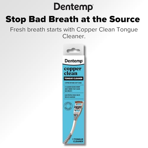 Dentemp Tongue Scraper with Copper Infusion - Bad Breath Eliminator and Oral Care Tool - Ergonomic Handle Design (2 pack)