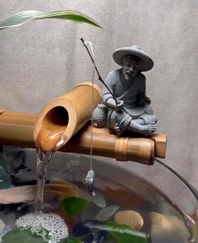 livelyfish Mini Fisherman Statue Asian Zen Decoration Sitting Fishing Figurines Sandstone Vintage Ornament for Aquarium Fish Tank Pot Garden Home Japanese Decor (A2) - color: A2