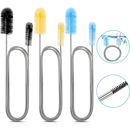 Patelai 3 Pieces Aquarium Filter Hose Brush Stainless Flexible Tube Cleaning Long Brush Double-Ended Bent Pipe Cleaner Steel Spring for Lab Fish Tank Aquarium, 3 Color(61.02 inches) - size: 61.02 inches