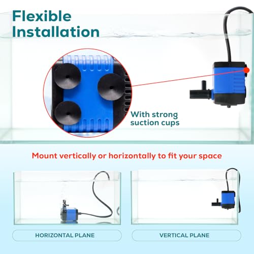 Aqua Dream 80 GPH Submersible Pump - 4.5W Adjustable Ultra Quiet Water Pump for Aquariums and Fountains, 2.25ft Max Lift, Indoor/Outdoor Hydroponic Fish Tank Pump - 9 Pcs - color: Blue; 9 Pc, size: 80 GPH