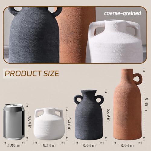 Ceramic Vase Set, 3Pcs Flower Vases for Modern Boho Farmhouse Decor, Decorative Vases for Pampas Grass & Dried Flowers, Distressed Finish - color: I