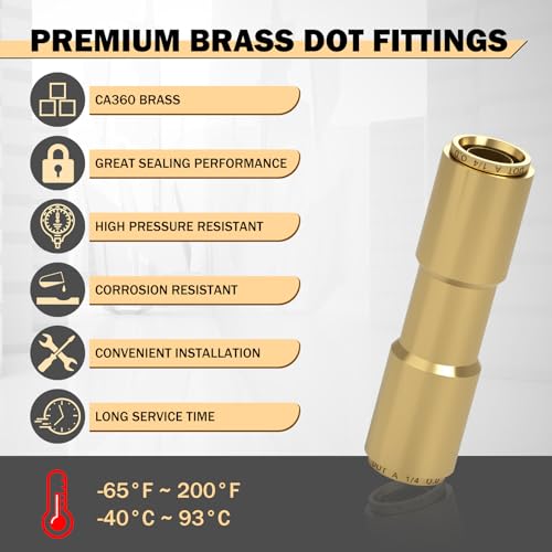 CheeMuii 1/4 Brass DOT Air Line Fitting 3 PCS Straight Union Quick Connect Fittings 1/4 Air Hose DOT Air Fittings for Semi Truck Trailers Industry Air System - size: 1/4IN-3PCS