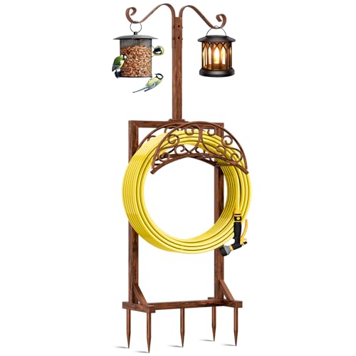 Garden Hose Holder - Upgraded Water Hose Holders for Outside with 5 Spikes & 2 Shepherds Hooks, Freestanding Hose Stand Hose Hanger Hose Storage Hose Reel Rack for Yard Lawn(Antique Bronze) - color: Antique Bronze
