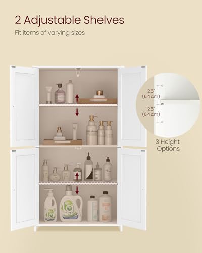 VASAGLE Floor Storage Cabinet, Shaker Cabinet with 2 Adjustable Shelves, 4 Doors, Tall Freestanding Organizer Unit, for Kitchen Bathroom Living Room, Cloud White UBBC553WH01S - color: Cloud White, style: 4 Doors（42.7"）