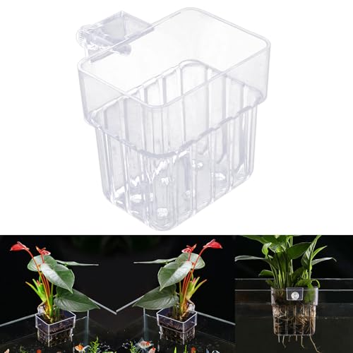 Aquarium Plant Holders, Transparent Fish Tank Pots Hanging Planter Basket Aquatic Cup for Fish Tank Hydroponic
