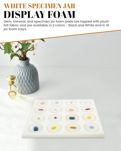 Novel Box Gem Jars 16 Medium Size Gemstone tray | White Tray Foam Sheet 7.8X7.8X0.75 | Jewelry Display Rock Storage Box Insert | Gemstone display Trays for Collectibles - color: White Foam Liner with 16 Gem Jars