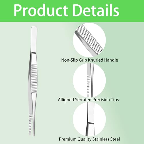 3PCS Stainless Steel Tweezers Set 8" 10" 12", Long Kitchen Tongs with Precision Serrated Tips for Cooking, Medical, Garden, Aquarium and Laboratory Use