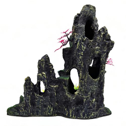 Large Aquarium Decoration, Artificial Mountain View Fish Tank Decoration, Very Suitable for Aquatic Pets Such as Fighting Fish and Ornamental Fish to Hide and Explore -10.5 inches high