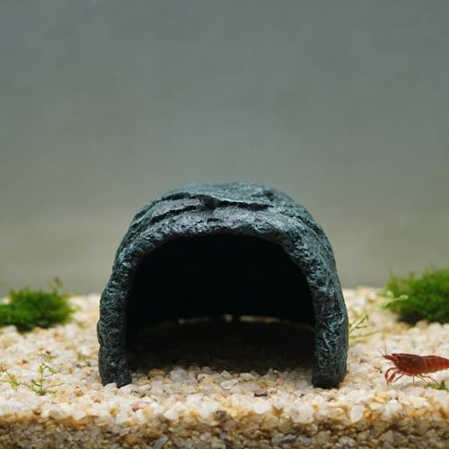 M2cbridge Aquarium Fish Hide Cave Reptile Hideout Cave Terrarium Amphibians Habitat Decor(Green Rock+ Water Dish) - style: Green Rock+ Water Dish