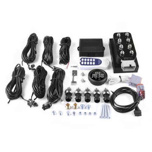 12V Solenoid Valve Air Ride Suspension manifold 8-Valve With 10-Button Wireless Remote Controller, equipped with Five Display Air Pressure Gauge White - color: White Gauge