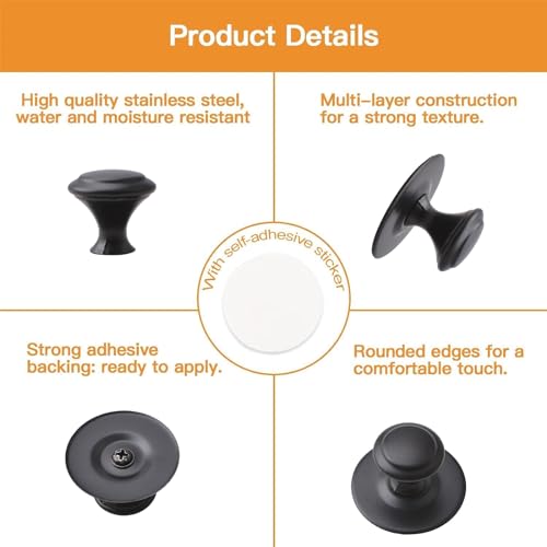 MOROBOR Stainless Steel Drawer Knobs, 8pcs Self-Stick Instant Cabinet Handle Pulls, 0.9Inch Adhesive Sliding Door Stick On Handle with Mounting Screws for Glass Cabinet Cupboard Drawer (Matte Black) - color: Matte Black, size: 0.9Inch