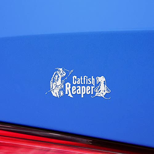 2 Pcs - Transparent Decal Stickers of Catfish Reaper Fishing #2 (White) Premium Waterproof Vinyl Decal Stickers for Laptop Phone Accessory Helmet Car Window Mug Tuber Cup Door Wall Deco NVCSKUS570832W - color: White, size: 6.8'' x 3.3''
