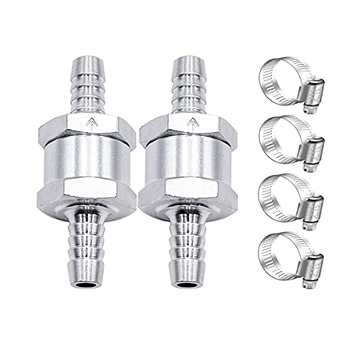 mxuteuk 2Pcs 5/16" 8mm Aluminium Silver Non Return One Way Check Valve with 4Pcs 6-12mm Universal Adjustable Hose Clamps for Fuel Petrol Diesel Line Oil M-H-032-8mm - color: Silver, size: 5/16" 8mm