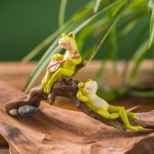 Resin Frog Aquarium Ornament with Musical & Relaxing Frogs on Branches - Perfect for Fish Tank Decor