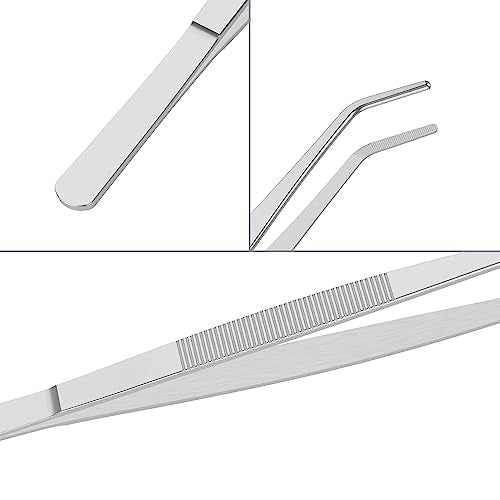 10.6 Inch Stainless Steel Tweezers, Curved Round Blunt Serrated Tip, Aquarium Tweezer, 3/64 Inch Thickness Stainless Steel, Multipurpose Daily Garden Home Lab Craft Repairing Tool
