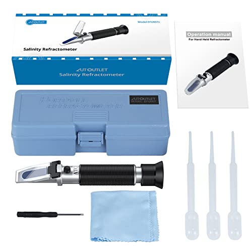 AUTOUTLET Refractometer Saltwater Aquarium for Seawater,Pool,Tank,Testing,Marine Fishkeeping, 0-100PPT & 1.000-1.070 Salinity Tester with ATC Function Hydrometer Specific Gravity Salinity Meter Kit