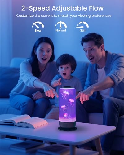 Jellyfish Lamp - 7 Color Changing LED Tank Aquarium Light, Mood Lamp for Home Office Bedroom Decor, 2 Lighting Modes for Relax/Sleep, Gift for Kids Teens Adults - color: Black