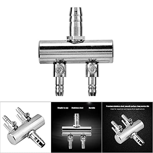Joyzan Air Splitter Flow Control Valve, Aquarium Flow Gang Lever Pump Distributor 2 Way Stainless Steel Fish Tank Manifolds Multi Port T Shaped Line Metal Regulator Connector Airline Tubing Hose