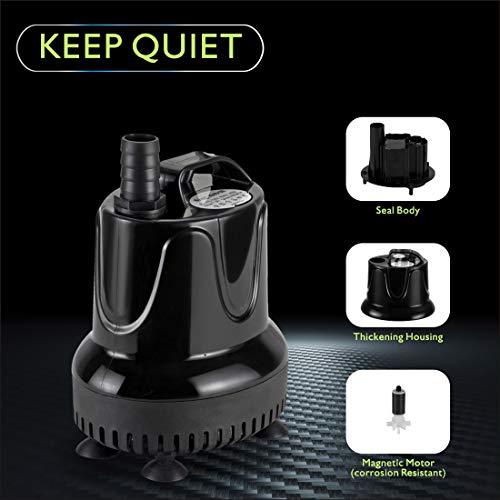 hygger 1060 GPH Quick Water Change Aquarium Pump Submersible Fountain Water Pump Fish Tank Pond Drain Transfer Pump with 3 Adaptors