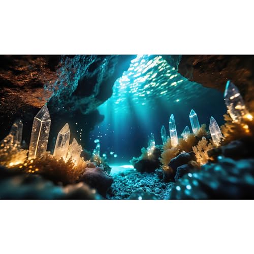 Aquarium Background Under Water Cave with Crystal Terrarium Backdrop Cave Style Rock Sunlight Rays Fish Tank Background Reptile Habitat Backdrop Wallpaper Poster Decor Vinyl 24x12in - color: Ice-Blue, size: 24(W)x12(H)inches/ 60(W)*30cm(H)