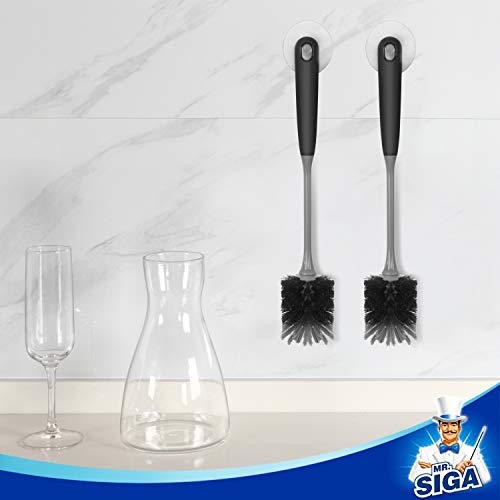 MR.SIGA Long Handle Bottle Brush, Flexible Scrub Brush for Water Bottles, Glasswares, Mugs, Black, 2 Pack - color: Black