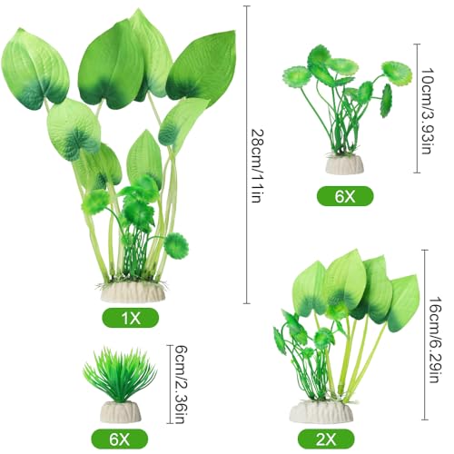 Artificial Aquarium Plants, 15-Piece Plastic Decorative Set, Lifelike Underwater Garden (Green)