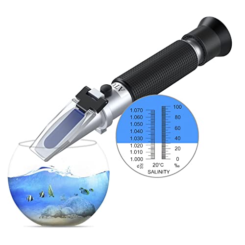 AUTOUTLET Refractometer Saltwater Aquarium for Seawater,Pool,Tank,Testing,Marine Fishkeeping, 0-100PPT & 1.000-1.070 Salinity Tester with ATC Function Hydrometer Specific Gravity Salinity Meter Kit